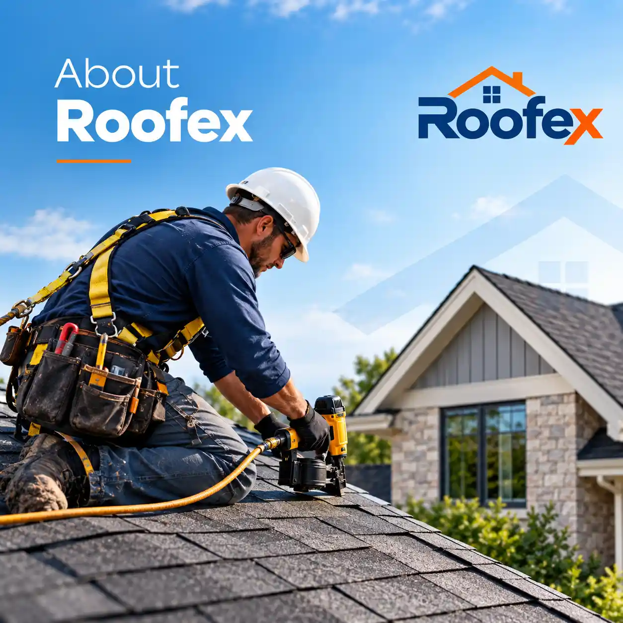 Roofex roofer installing shingles on a residential roof